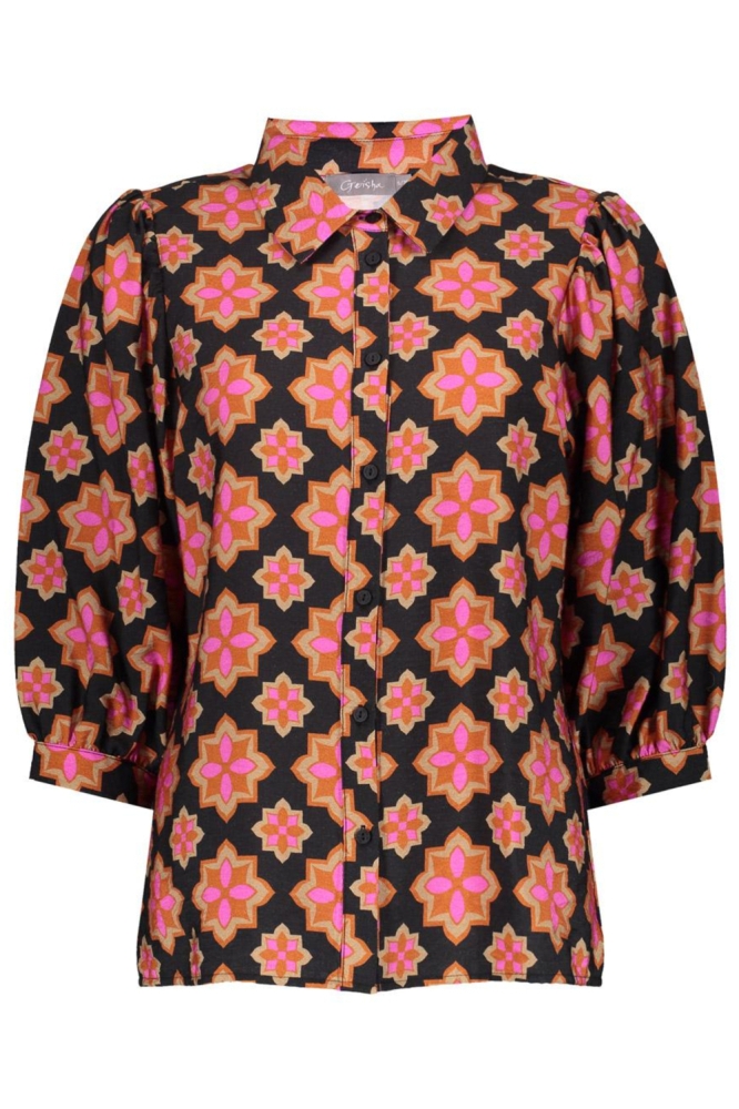 RETRO FLOWER PRINT BLOUSE 53664-20 BLACK/ PINK